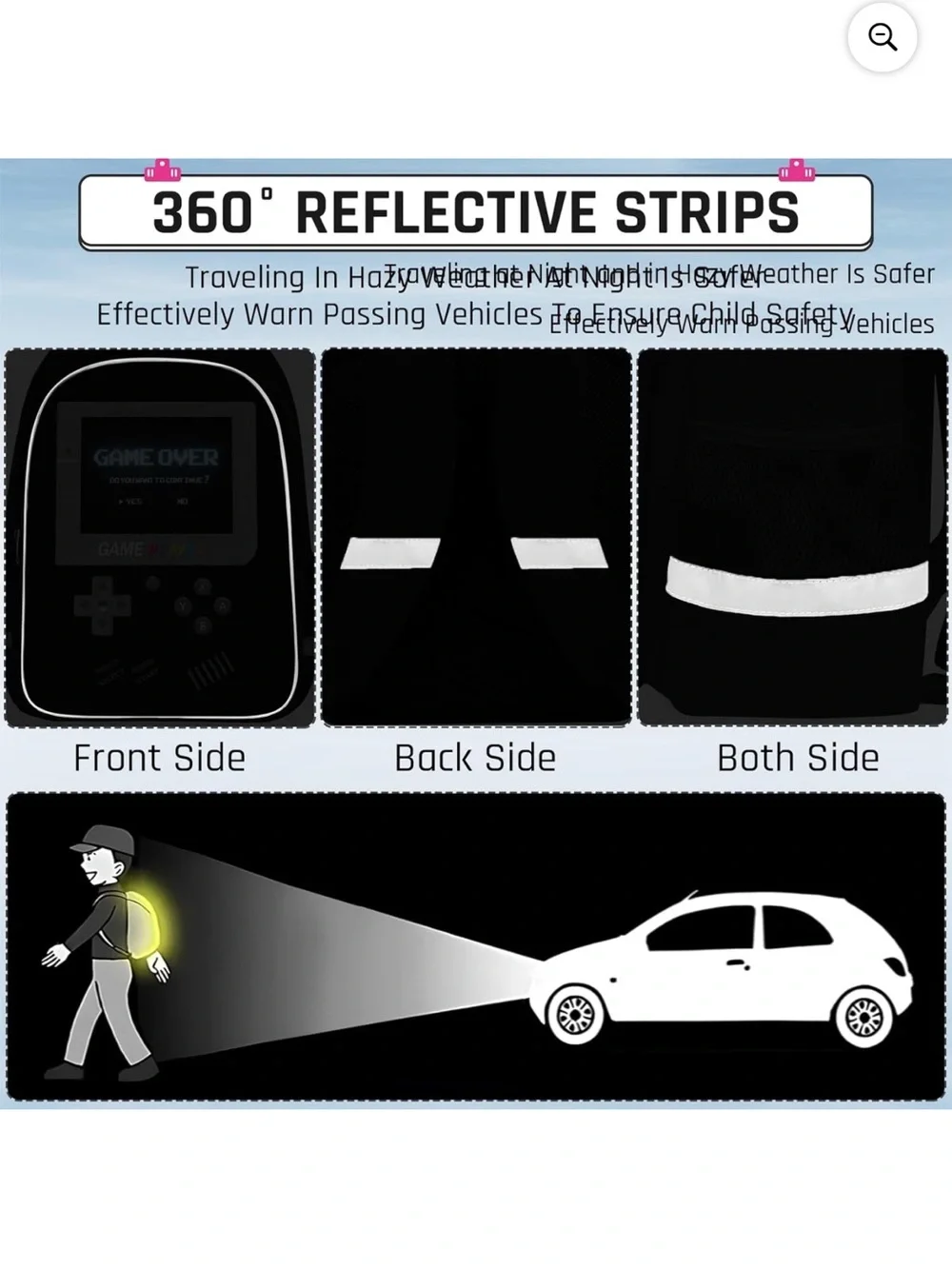 The Game Kids Reflective Safety Vest - Black with White Strips